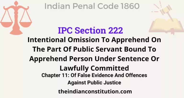 IPC Section 222: Intentional Omission To Apprehend On The Part Of Public Servant Bound To Apprehend Person Under Sentence Or Lawfully Committed