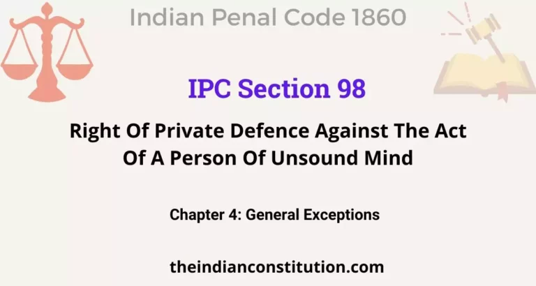 IPC Section 98: Right Of Private Defence Against The Act Of A Person Of Unsound Mind. etc